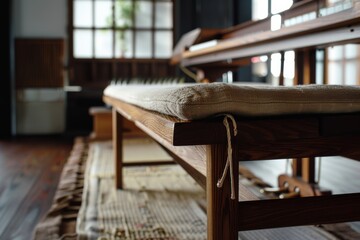 Sunlit room with a cushioned bench beside large windows, creating a serene and inviting atmosphere filled with warmth and natural light.