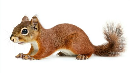 Obraz premium Squirrel in a crouched position, full body view, isolated on white.