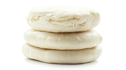 Stack of Chinese steamed buns, isolated on white, airy texture and traditional style