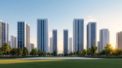 Fototapeta premium Urban Skyline at Dusk with Green Space