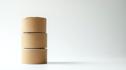 Stack of three toilet paper rolls, isolated on white, clean and organized look for hygiene theme