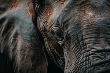 Fototapeta premium The textured skin and soulful eye of an elephant, revealing wisdom and majesty formed over time, create a powerful, close-up portrait.