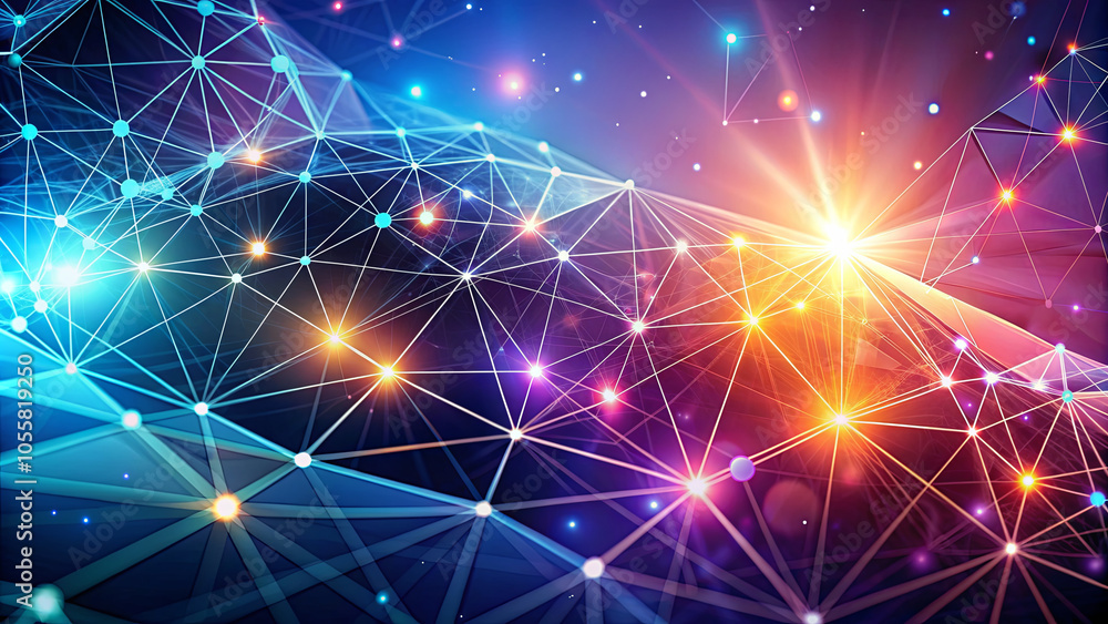 Poster a vibrant display of interconnected lines and nodes creates an abstract depiction of networks, highl