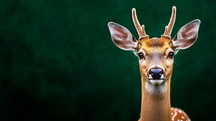 Majestic Fawn with Antlers Against Green Background