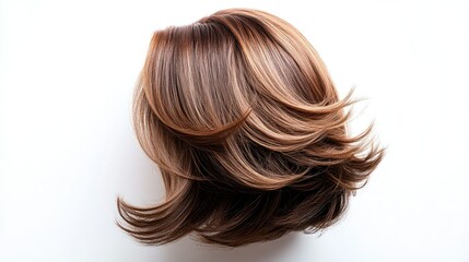 Fototapeta premium Stylish women wig, modern cut, isolated on white, elegant hairstyle with volume and layers