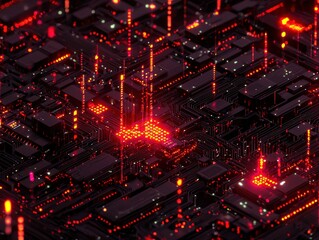 Fototapeta premium Exploring the Intricacies of Technology Through a Vivid Digital Circuit Landscape