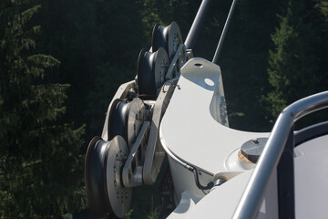 Detail of one of the Cabrio double decker cable car wheels, Switzerland