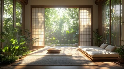 Eco-friendly small house in rice fields with wooden finishes natural light large open windows and a seamless connection to the landscape