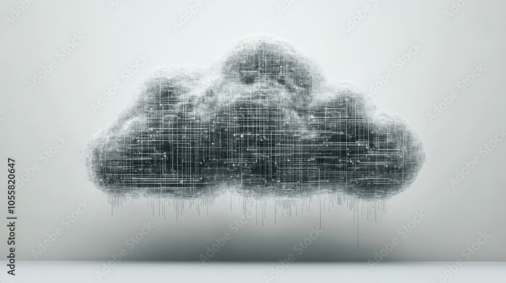 Poster symbol of cloud computing with encryption overlay, front view, white background