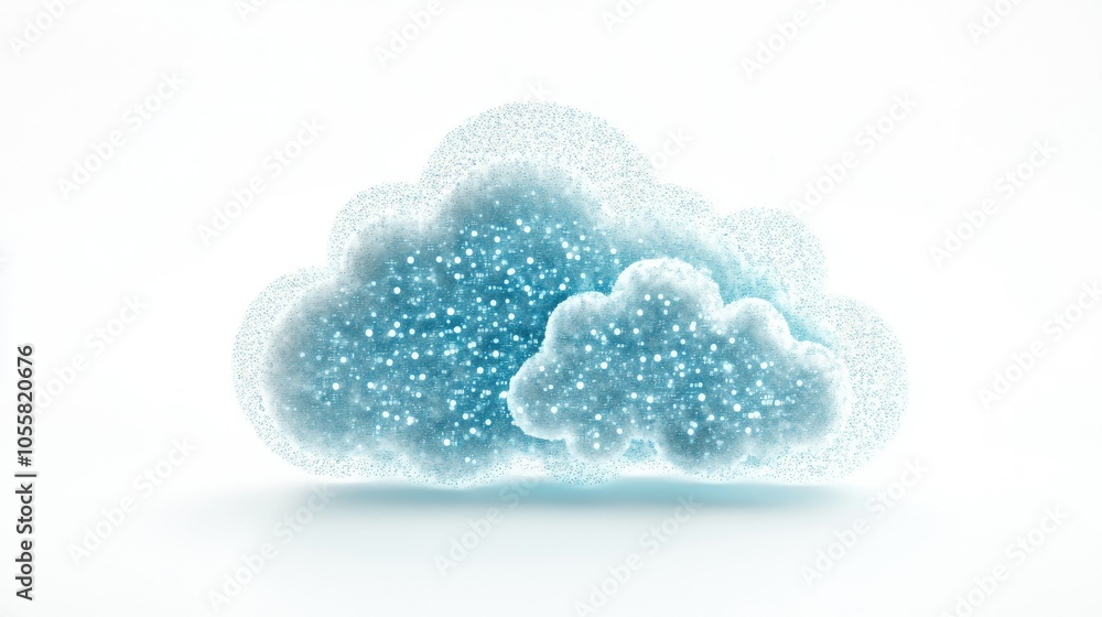 Poster symbol of cloud computing with encryption overlay, front view, white background