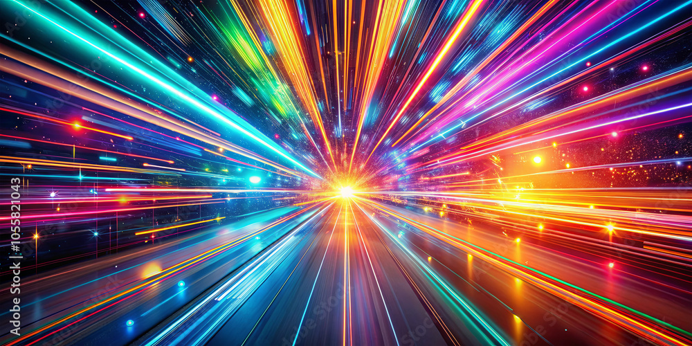 Poster bright, colorful rays of light extend in various directions, creating a stunning visual effect. the 