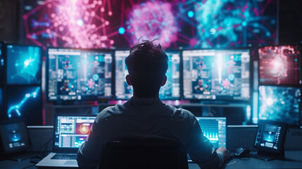 Quantum computing researcher analyzing data