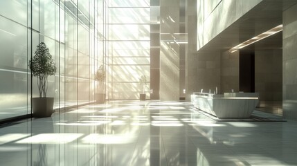 Fototapeta premium Modern Office Lobby with Sunbeams