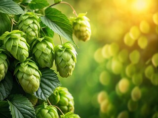 Fototapeta premium Fresh Green Hop Cones with Leaves on Isolated Background for Brewing and Culinary Uses