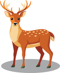 cartoon deer stands flat illustration. Isolated on transparent background.