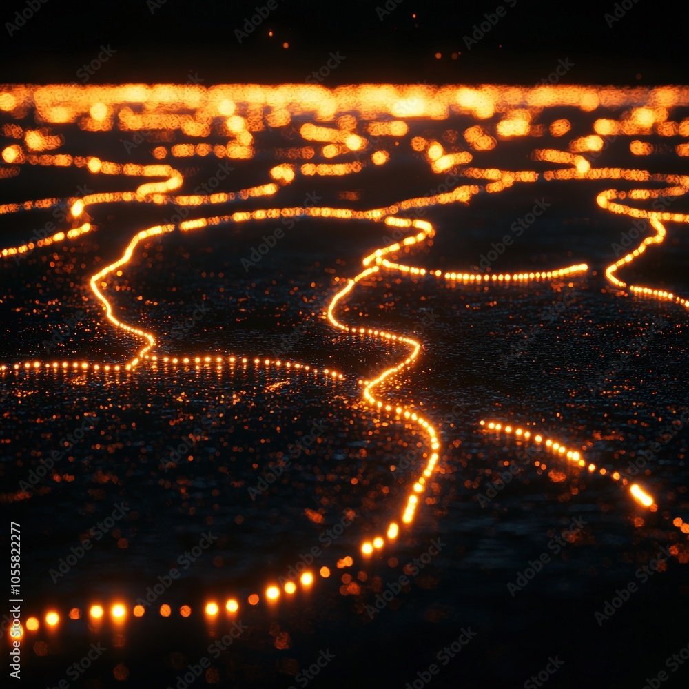 Poster illuminated patterns of light creating a mesmerizing landscape at night