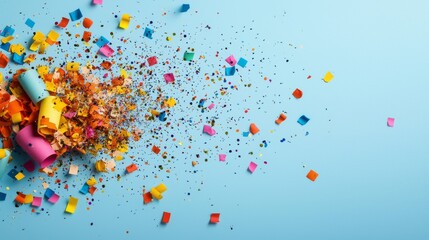 Colorful Confetti Explosion on Blue Background