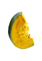 Top view of fresh green japanese pumpkin slice or piece isolated with clipping path in png file format