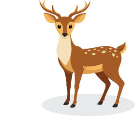 cartoon deer stands flat illustration. Isolated on transparent background.