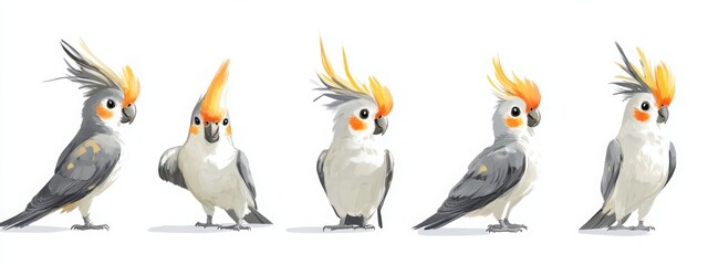 Cockatiel parrot with grey body, yellow head, and orange cheek patches