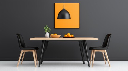 Modern dining room with sleek design and citrus decor