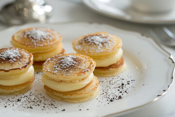 Sweet cake with cream and berries on a saucer.