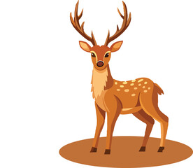 cartoon deer stands flat illustration. Isolated on transparent background.