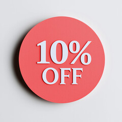Light Red 10% Off Tag - discount, sale, promotion, offer, savings, marketing, retail, advertisement, price cut, special deal, coupon, shopping, business