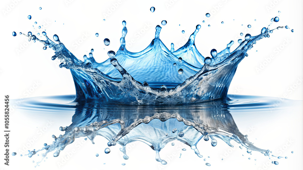 Poster water droplets collide with a surface, forming a beautiful splash that creates intricate patterns an