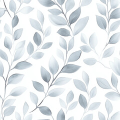 Fototapeta premium Seamless Watercolor Pattern of Soft Grey Leaves on a White Background for Elegant Designs