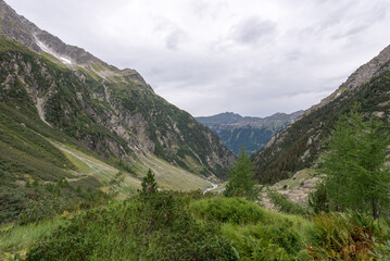 Naklejka premium Trift river valley, Switzerland. The Trift river is a mountain river rising from the Trift glacier in the canton of Bern.