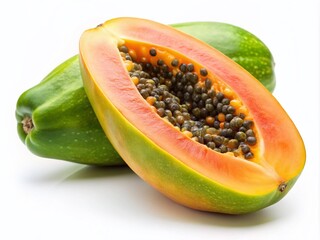 Fresh Ripe Papaya Isolated on White Background for Culinary and Health Photography
