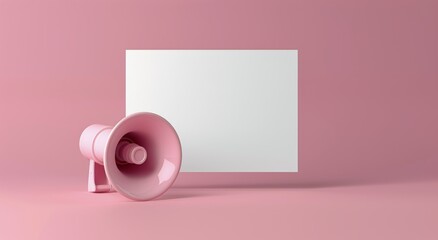 Pink Megaphone and Blank Sign on Pink Background