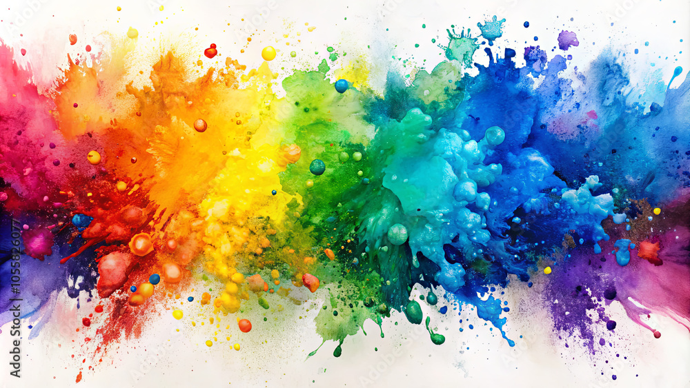 Poster the artwork features a stunning array of paint splashes in a vibrant spectrum of colors, blending se
