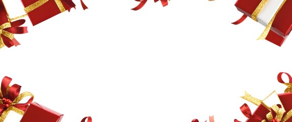 Christmas and New Year holiday background. Xmas greeting card. Christmas gifts on white background top view.