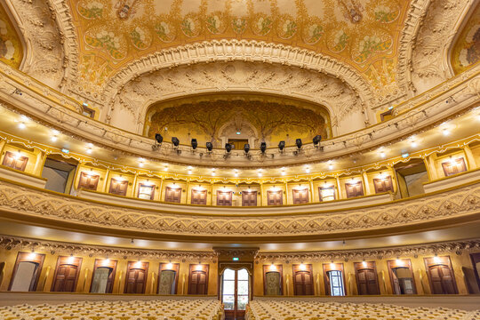 Vichy, France - May 1, 2024: Interior in art niveau or art deco style of the Opera house UNESCO World hertage site in Vichy in France