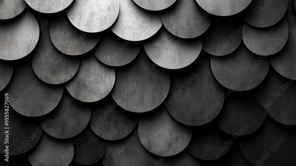 Poster abstract pattern of overlapping circular shapes in monochrome tones.