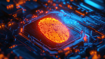 Digital Fingerprint Scan in Neon Orange and Blue