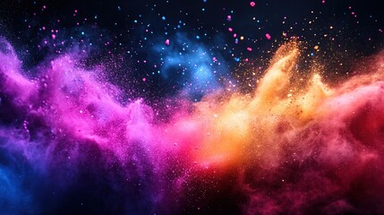Obraz premium Colorful powder explosion on dark background, celebration