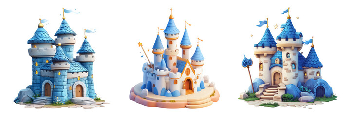 Colorful Fantasy Castles on Transparent Background