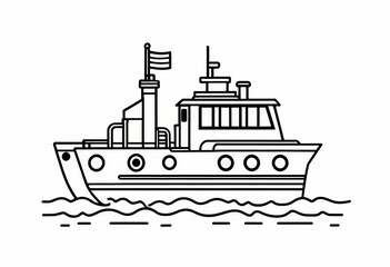 Fototapeta premium Sea ship, coloring book. Black and white illustration