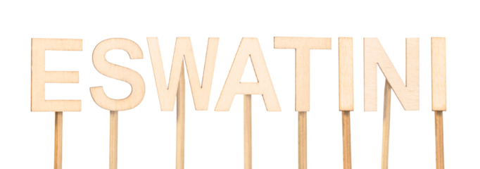 Eswatini name in wooden letters on white or transparent background, ideal for craft projects and decoration. Southern African Country