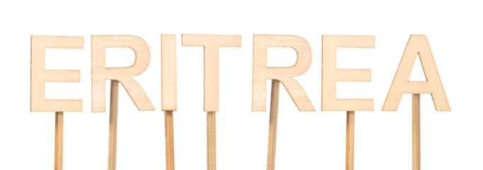 Eritrea in large carved wooden letters, creative option for decoration and crafts. Concept of countries of the world.
