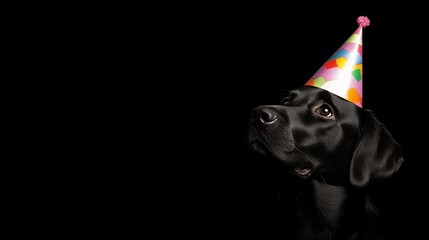 Dog celebrating happy birthday  with party hat