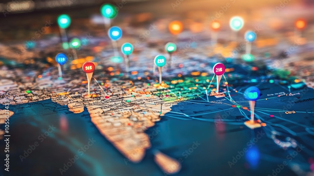 Poster A computer screen displaying India's digital flag on a map, symbolizing nationwide connections with colorful location markers