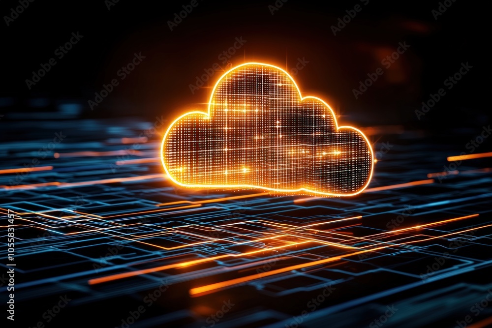 Poster illuminated cloud symbolizing data storage and digital connectivity in modern technology