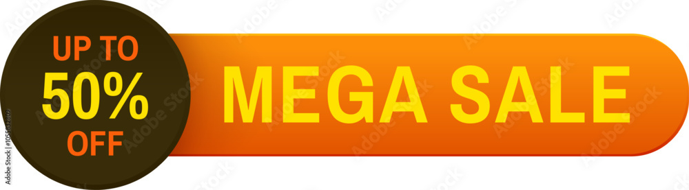 Poster orange and brown discount web button with rounded edges and a circular icon stating the discount per