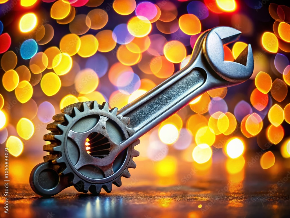 Aufkleber gear wrench design with bokeh effect for automotive and mechanical use