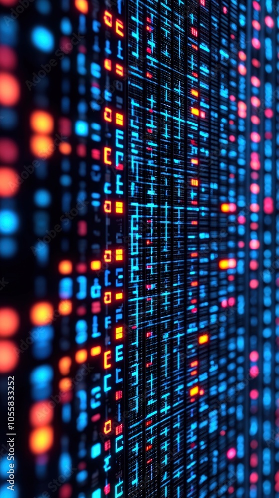 Poster exploring the intricacies of digital data visualization through vibrant patterns and colors