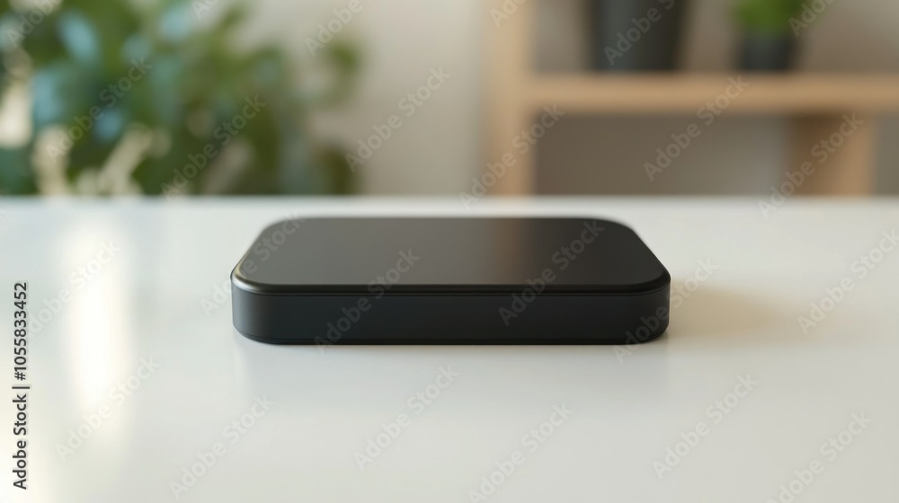 Poster black rectangular device on white table